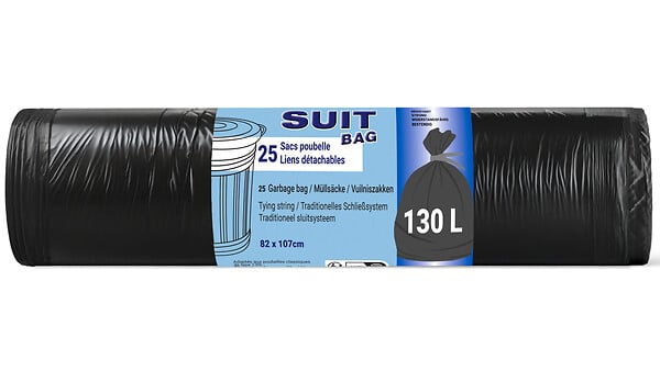SUIT BAG - Sac poubelle à lien 130L - Noir - Lot de 25 - large