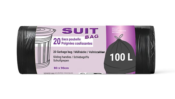SUIT BAG - Sac poubelle poignée coulissante - 100L - 20 sacs - large