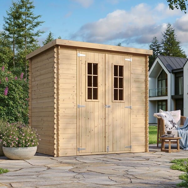 TIMBELA - Abri de jardin en bois - Stockage extérieur l204xL142xH200cm/2.22m2- Petit abri à outils, Local à vélos - M311C - large