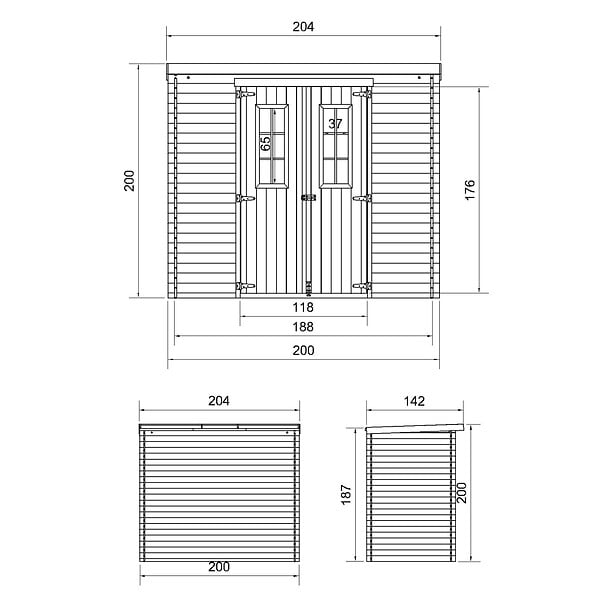 TIMBELA - Abri de jardin en bois - Stockage extérieur l204xL142xH200cm/2.22m2- Petit abri à outils, Local à vélos - M311C - large