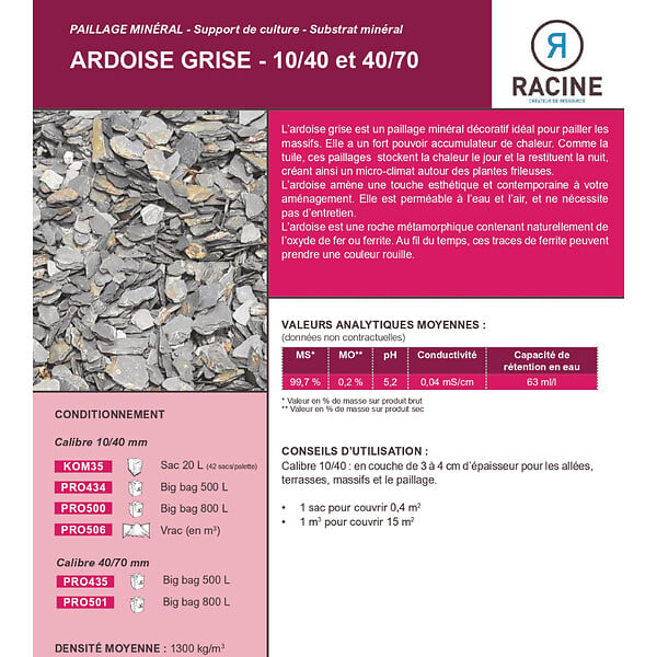 RACINE - Paillage minéral ardoise grise calibre 40/70mm, Big bag 500 l - PRO435 - large