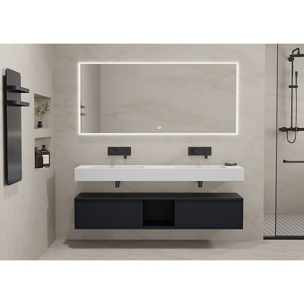 DISTRIBAIN - Meuble de salle de bain ROMANZA 1600 Noir (sans miroir) - large