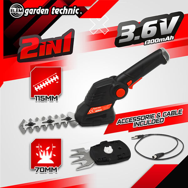 ELEM - Cisaille - taille haies 3.6v lithium - Batterie et cable de chargement fournis -  Elem Garden - large