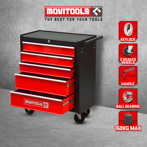 MOVITOOLS - Servante d atelier métallique 5 tiroirs - large