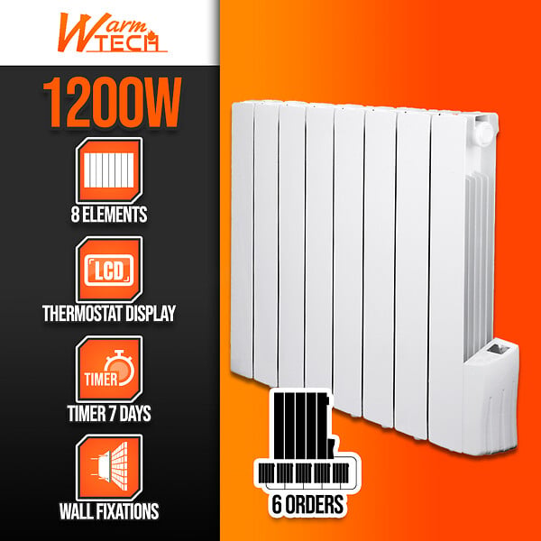 WARM TECH - Radiateur à inertie fluide 1200W 8 éléments - large