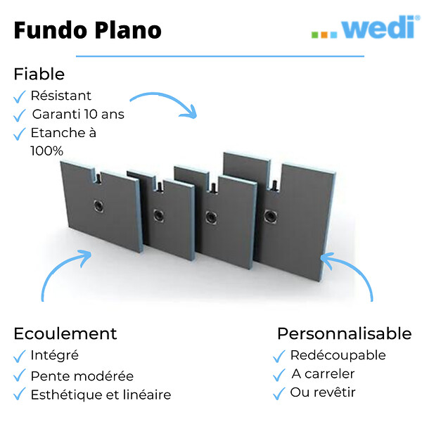 WEDI - Receveur à carreler 160 x 100 cm Fundo Plano, bonde intégrée + kit d'étanchéité - large