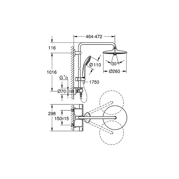 GROHE - Colonne de douche thermostatique Vitalio Joy 260 avec nettoyant robinetterie GrohClean - large