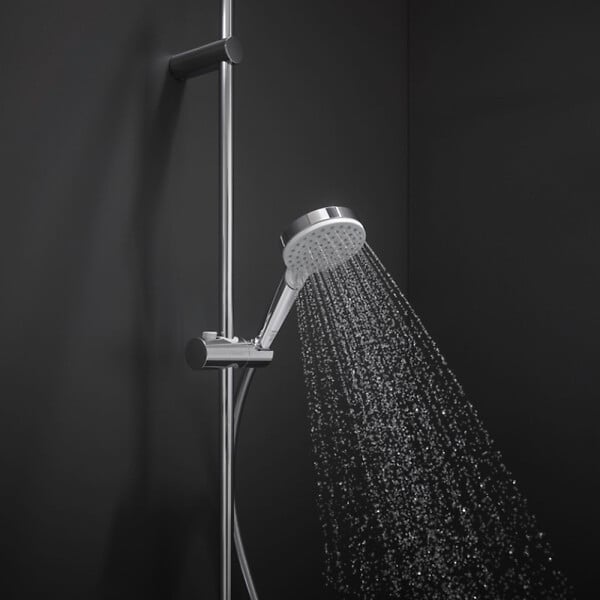 HANSGROHE - Pommeau de douche Crometta EcoSmart 2 jets blanc/chromé + flexible de douche 1,25 m Metaflex chromé - large