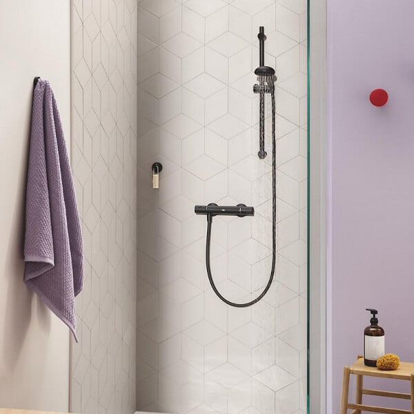 GROHE - Pommeau de douche Vitalio Start 2 jets avec barre noir mat + microfibre - large