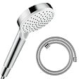 HANSGROHE - Pommeau de douche Crometta EcoSmart 2 jets blanc/chromé + flexible de douche Designflex 160 cm chromé - vignette