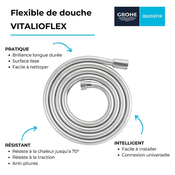 GROHE - Flexible de douche Quickfix VitalioFlex 200 cm chromé - large