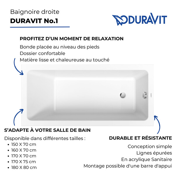 DURAVIT - Baignoire droite 180 X 80 Duravit No.1 - large
