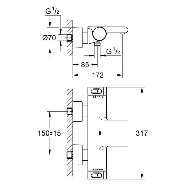 GROHE - Robinet bain thermostatique Grohe Grohtherm + Ensemble de douche Grohe Rainshower - large
