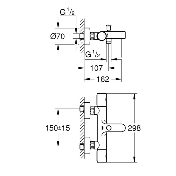 GROHE - Mitigeur baignoire thermostatique Precision Get + Colonnettes Luxe chromé - large