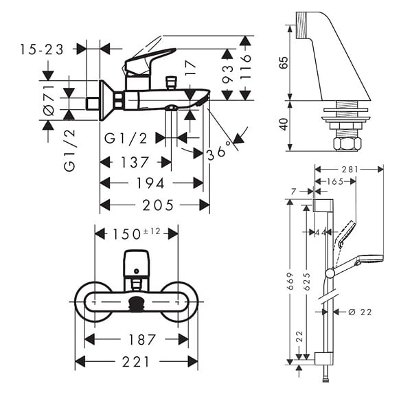 HANSGROHE - Pack mitigeur bain douche Logis + ensemble de douche Crometta chromé avec colonnettes - large
