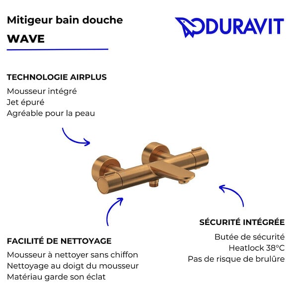 DURAVIT - Mitigeur bain douche thermostatique Wave bronze brossé - large