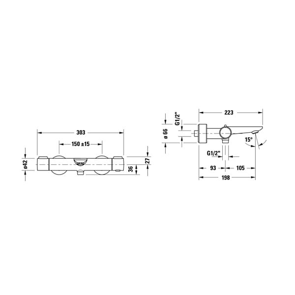 DURAVIT - Mitigeur bain douche thermostatique Wave bronze brossé - large