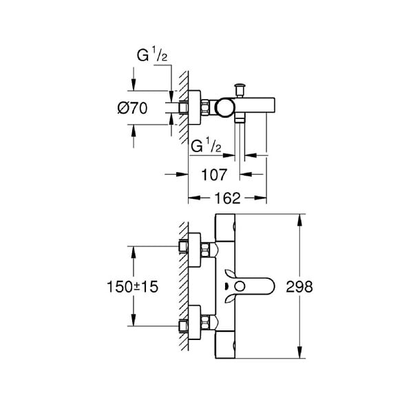 GROHE - Mitigeur baignoire thermostatique Grohtherm 800 Cosmopolitan 1/2 + Colonnettes Luxe chromé - large
