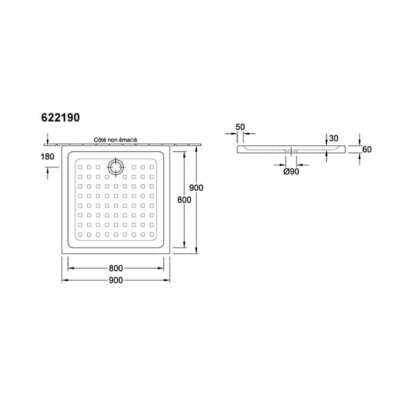 VILLEROY ET BOCH - Receveur O.NOVO extra plat - carré - Dimensions : 90 X 90 cm - Couleur : BLANC- réf : 62219001 - VILLEROY ET BOCH - large