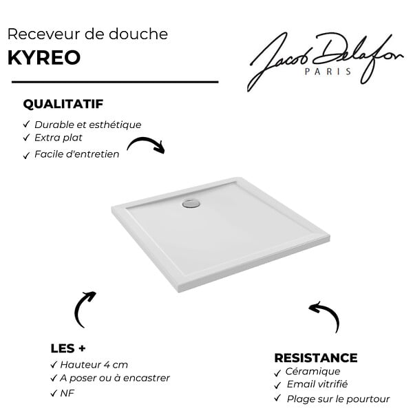 JACOB DELAFON - Receveur de douche 80 x 80 Kyreo ceramique carré blanc - large