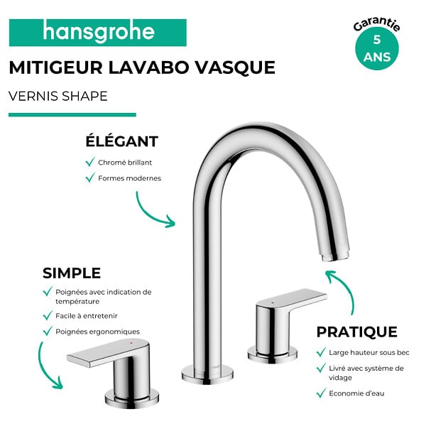 HANSGROHE - Mélangeur lavabo 3 trous avec tirette et vidage chrome + nettoyant Briochin - large