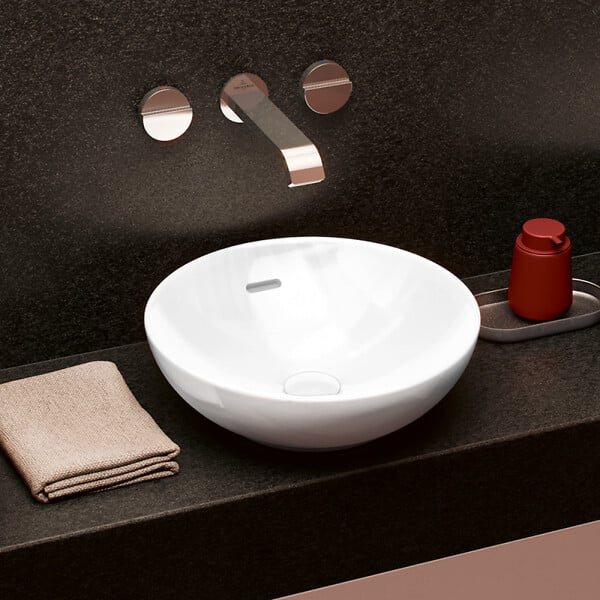VILLEROY ET BOCH - Vasque 38 x 38 ronde à poser  Loop & Friends non meulé stone white avec trop plein - large