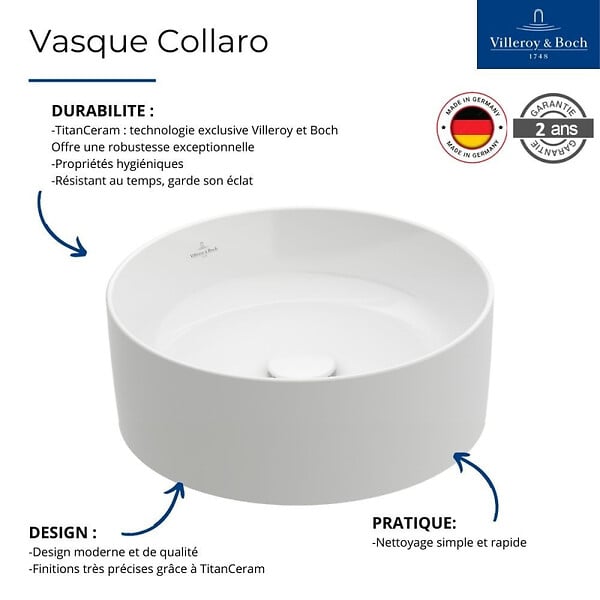 VILLEROY & BOCH - Vasque à poser - COLLARO - En céramique - blanche- réf : 4A184001 - VILLEROY ET BOCH - large