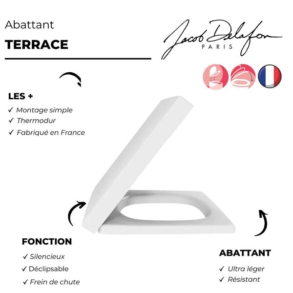 JACOB DELAFON - Abattant Terrace, descente progressive et déclipsable, Blanc - large
