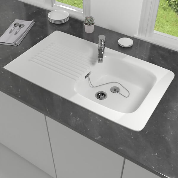 VILLEROY & BOCH - Villeroy & Boch Tudor Évier à encastrer 92x51cm avec égouttoir réversible, Céramique, Blanc (67610301) - large