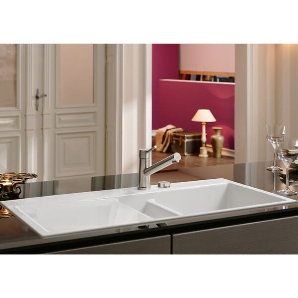 VILLEROY ET BOCH - Evier 1 bac et demi avec egouttoir a droite  Subway Pure 60 100 x 51 cm Blanc vidage automatique inclus - large