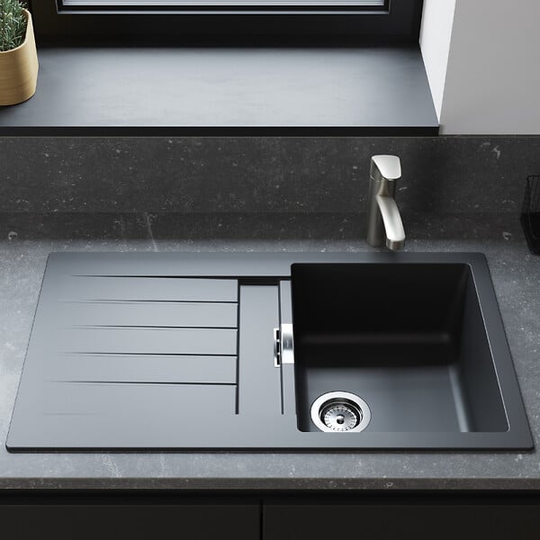 HANSGROHE - Evier 1 cuve avec égouttoir 980 S52 synthèse noir - large