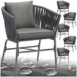 TECTAKE - Lot de 6 chaises au design corde tressée épaisseur des coussins d'assise 7 cm gris - vignette