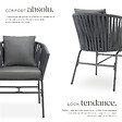 TECTAKE - Lot de 6 chaises au design corde tressée épaisseur des coussins d'assise 7 cm gris - vignette