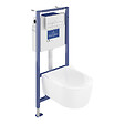 VILLEROY ET BOCH - Pack WC suspendu sans bride  Avento + Bâti support ViConnect Pro + abattant frein de chute + plaque chromée mat - vignette