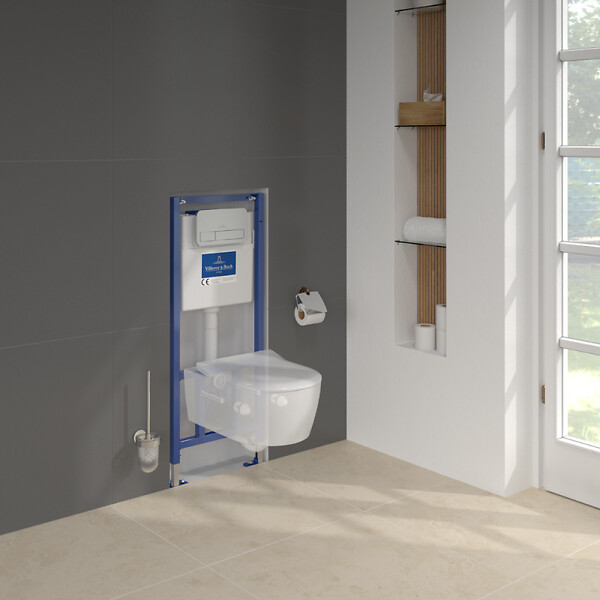 VILLEROY ET BOCH - Pack WC suspendu sans bride  Avento + Bâti support ViConnect Pro + abattant frein de chute + plaque chromée mat - large