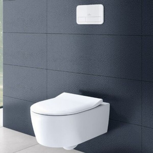 VILLEROY ET BOCH - Pack WC suspendu sans bride  Avento + Bâti support ViConnect Pro + abattant frein de chute + plaque chromée mat - large
