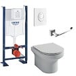 DURAVIT - Pack WC suspendu sans bride Elite + Bâti support RapidSL + plaque blanc + Porte-rouleau carré - vignette