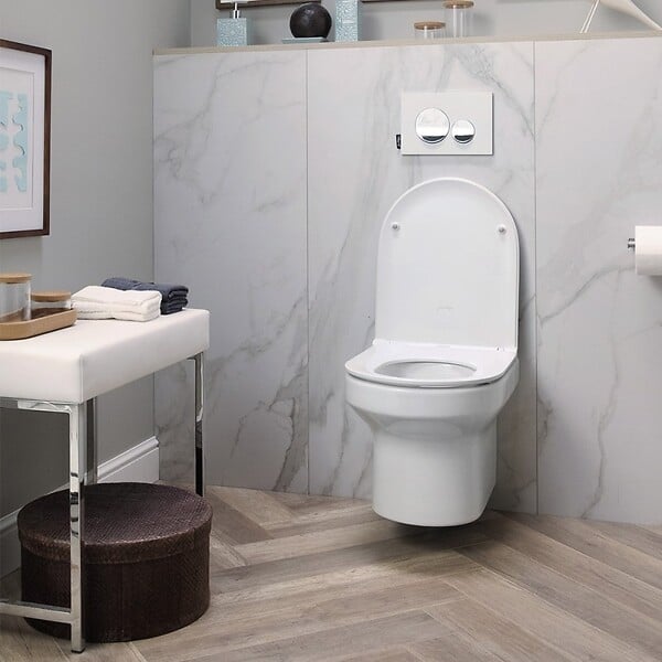 DURAVIT - Pack WC suspendu sans bride Elite + Bâti support RapidSL + plaque blanc + Porte-rouleau carré - large