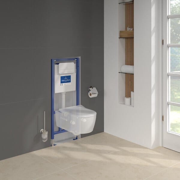 VILLEROY ET BOCH - Pack WC suspendu sans bride  Avento + Bâti support ViConnect Pro + abattant frein de chute + plaque blanche - large