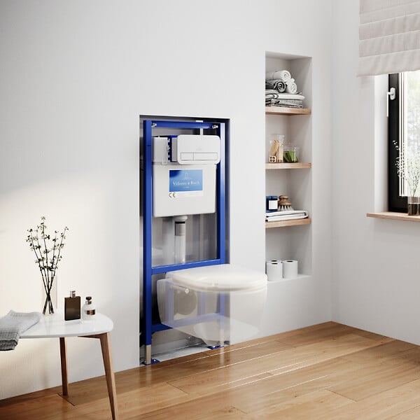 VILLEROY ET BOCH - Pack WC suspendu sans bride  Avento + Bâti support ViConnect Pro + abattant frein de chute + plaque blanche - large