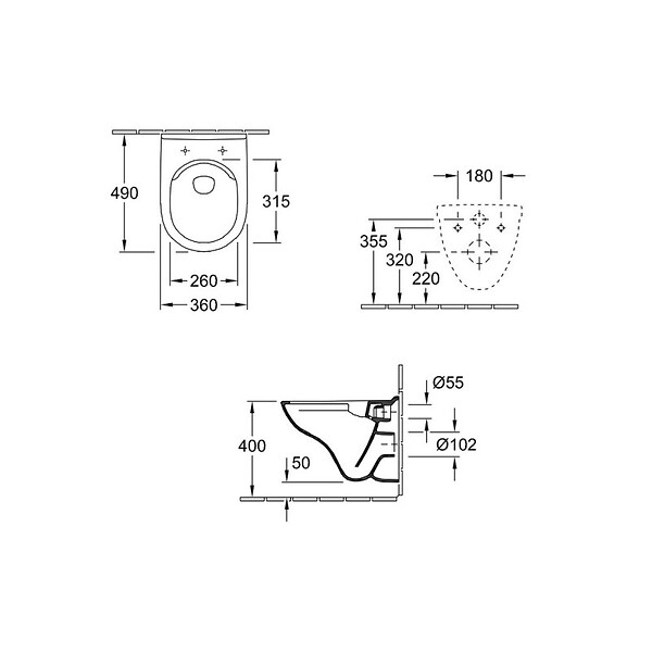 VILLEROY ET BOCH - Pack WC suspendu compact sans bride  O.novo + abattant + plaque blanche + bâti - large