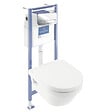VILLEROY ET BOCH - Pack WC sans bride  Architectura avec abattant + bâti-support sol et mur Viconnect PRO + plaque chromée brillant - vignette