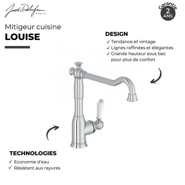 JACOB DELAFON - Evier à encastrer 1 bac Gaspard + robinet cuisine Louise - large