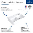 VILLEROY ET BOCH - Evier  Timbre d'office Tradition 2 cuves vidage auto + Robinet de cuisine Avia 2.0 Or Mat - vignette