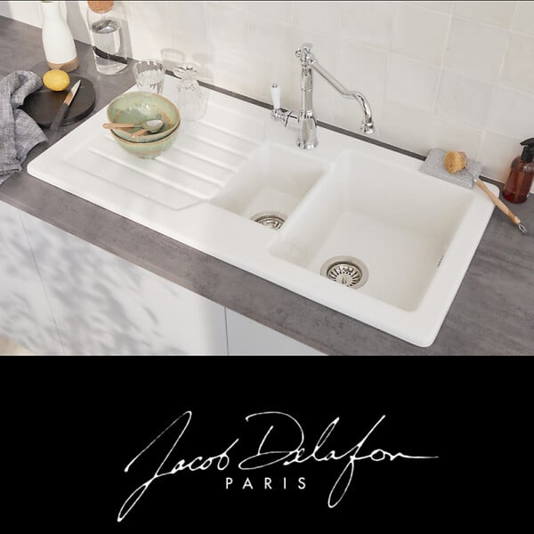 JACOB DELAFON - Evier à encastrer 1 bac et demi Gaspard + robinet de cuisine Louise - large