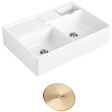 VILLEROY ET BOCH - Evier timbre d'office  Tradition 89,5 x 63 céramique vidage manuel blanc + Cache bonde or - vignette