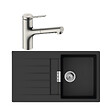 HANSGROHE - Evier 1 bac 840 S52 synthèse noir + robinet de cuisine avec douchette Zesis M33 150 2 jets aspect acier inox - vignette