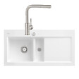 VILLEROY ET BOCH - Evier  Subway Pure 60 égouttoir à droite vidage auto + Robinet de cuisine Steel Shower Acier Massif - vignette