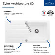 VILLEROY ET BOCH - Evier  Architectura 60 vidage auto + Robinet de cuisine Como Shower Acier Massif - vignette