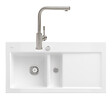 VILLEROY ET BOCH - Evier  Subway Pure 60 égouttoir à droite vidage auto + Robinet de cuisine Modern Steel Acier Massif - vignette